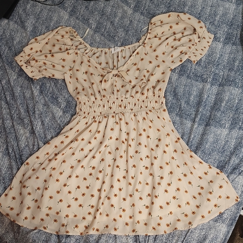 Sienna Sky Cream Dress with Orange Floral Pattern